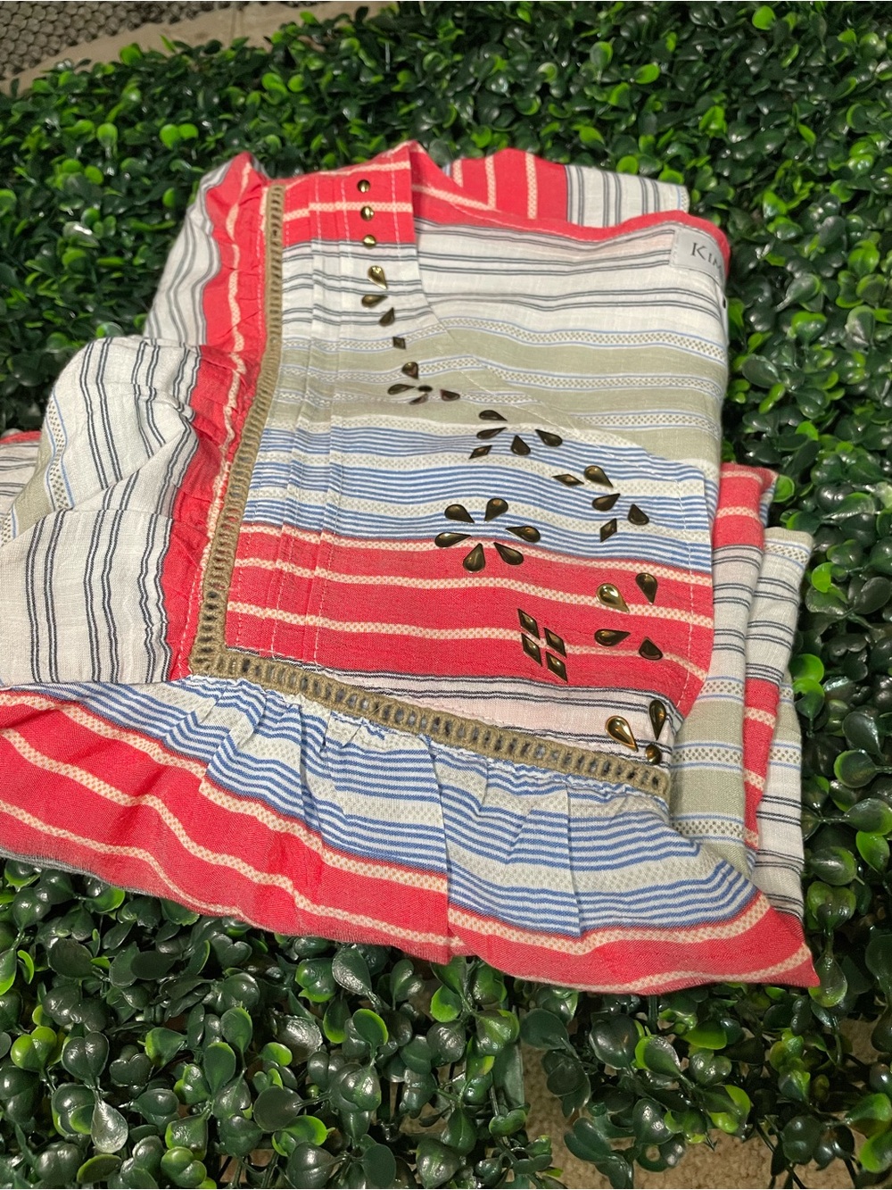 Kim Rogers Coral, Blue & Cream Striped Embroidered Tunic - Picture 4 of 8